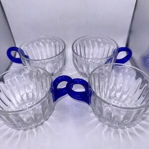 Vintage Discontinued Duncan & Miller Radiance Clear Blue Handle Punch Cup Set
